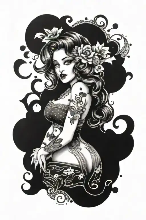 pinup girl goth tattoo design idea
