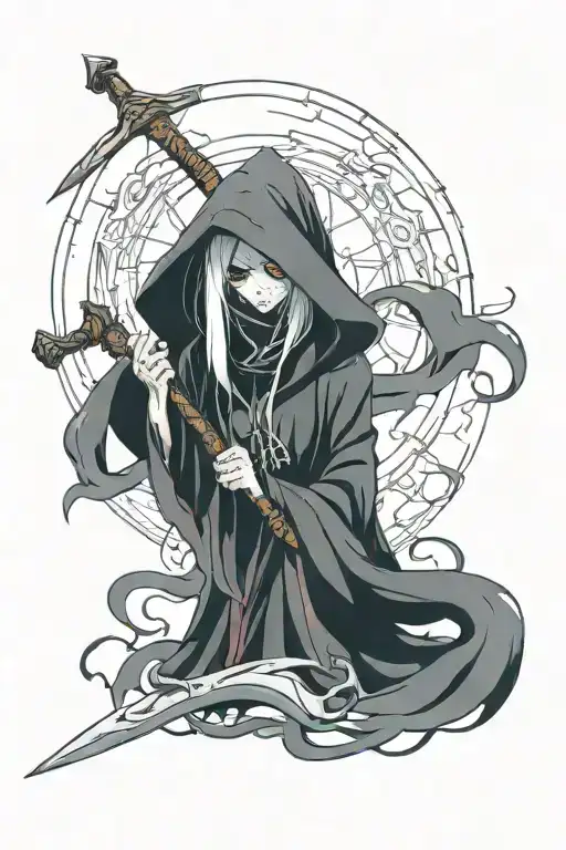 hooded grim reaper girl tattoo design idea