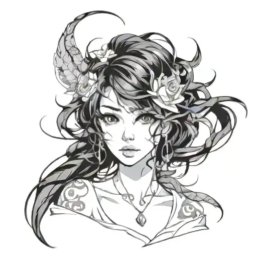 beautiful woman face black hair tattoo design idea