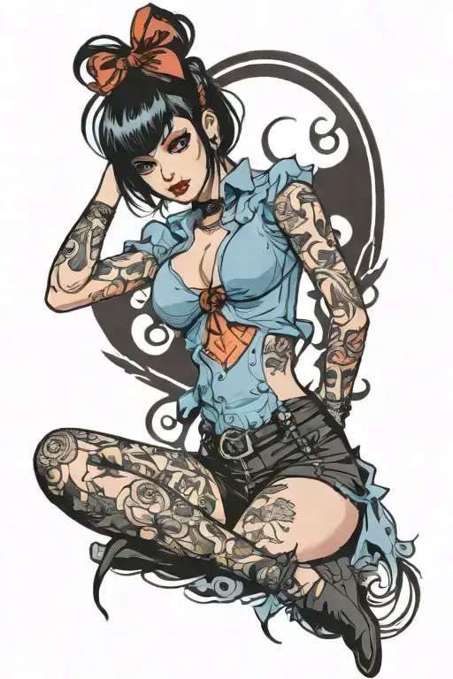 sexy pinup girl goth standing tattoo design idea