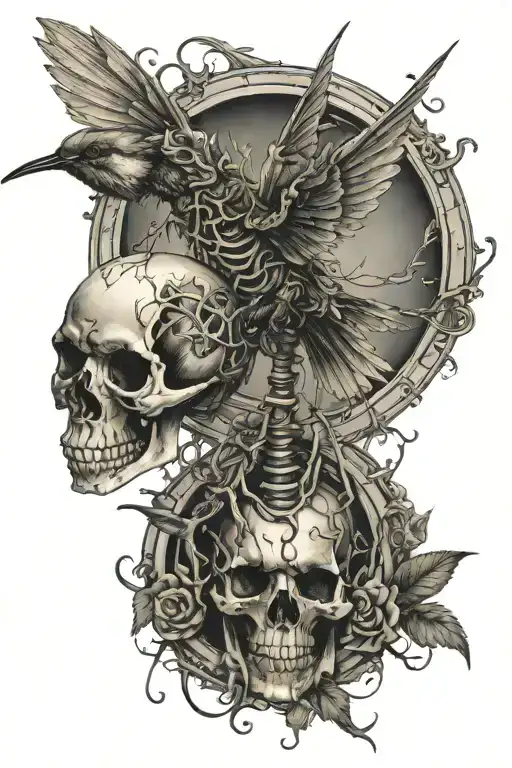 hummingbird skeleton tattoo design idea