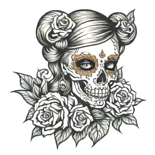 pinup girl goth skull adorned tattoo design idea