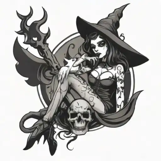 goth girl death witch pinup tattoo design idea