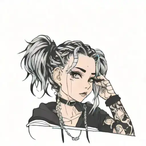 goth girl face braids tattoo design idea