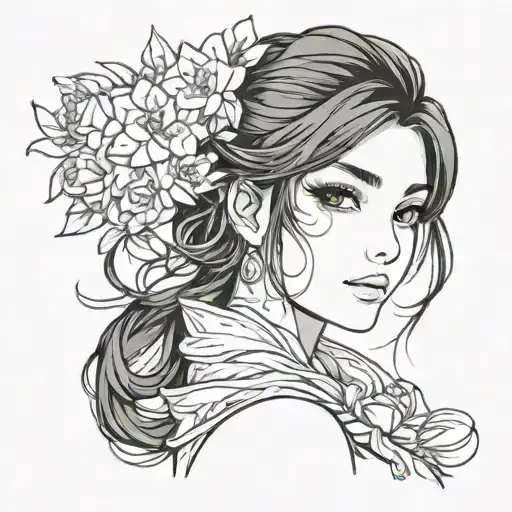 beautiful woman face black hair tattoo design idea