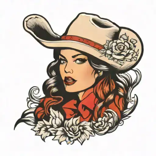 woman face western cowgirl tattoo design idea