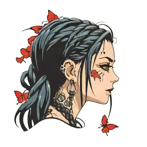 goth girl face braids tattoo design idea