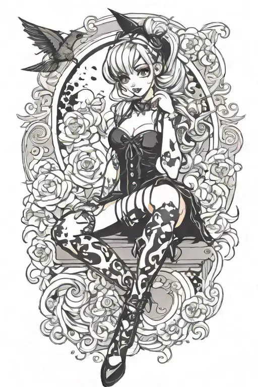 sexy pinup girl goth tattoo design idea