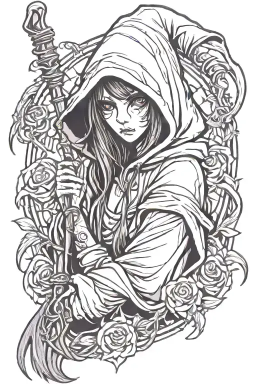 hooded grim reaper girl tattoo design idea