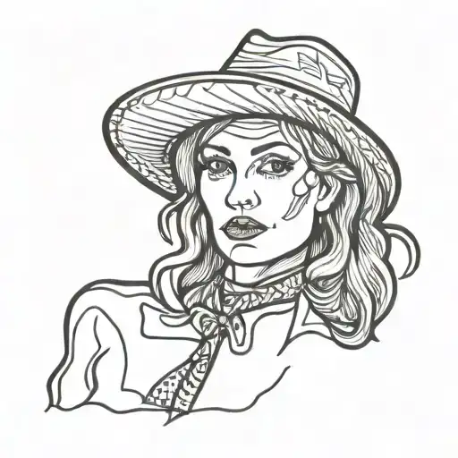 woman face western cowgirl tattoo design idea