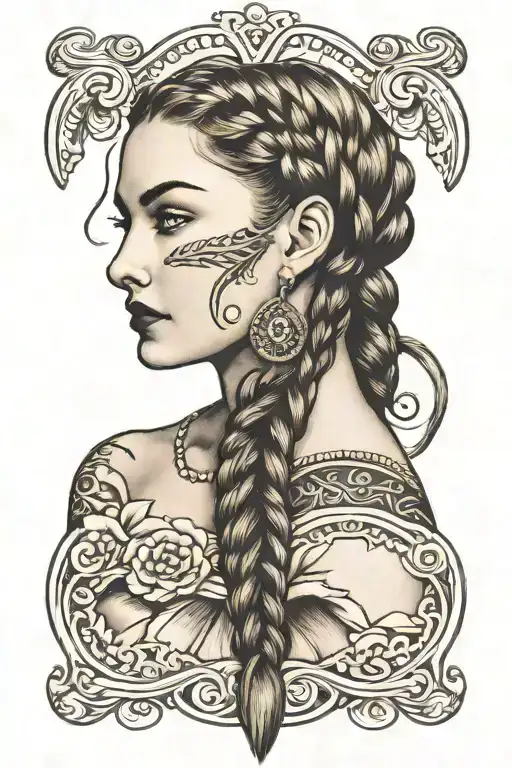 woman face braids tattoo design idea