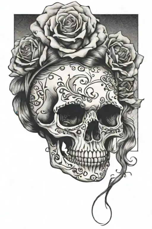 pinup girl goth skull tattoo design idea