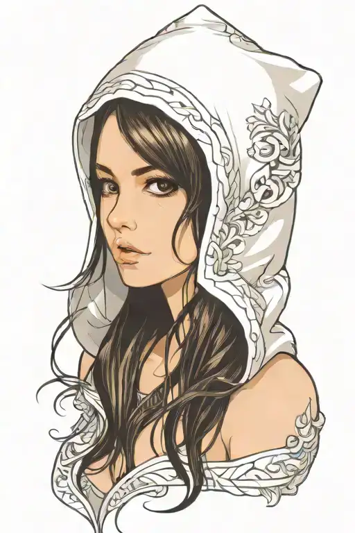 beautiful young woman face hooded tattoo design idea