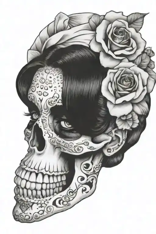 pinup girl goth skull tattoo design idea