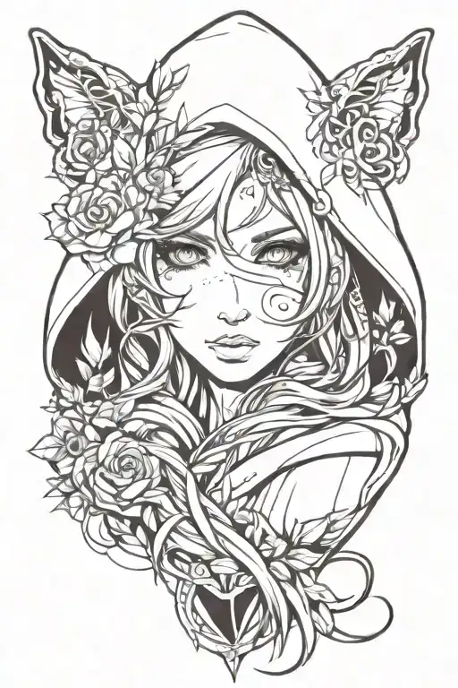 beautiful woman face hooded tattoo design idea