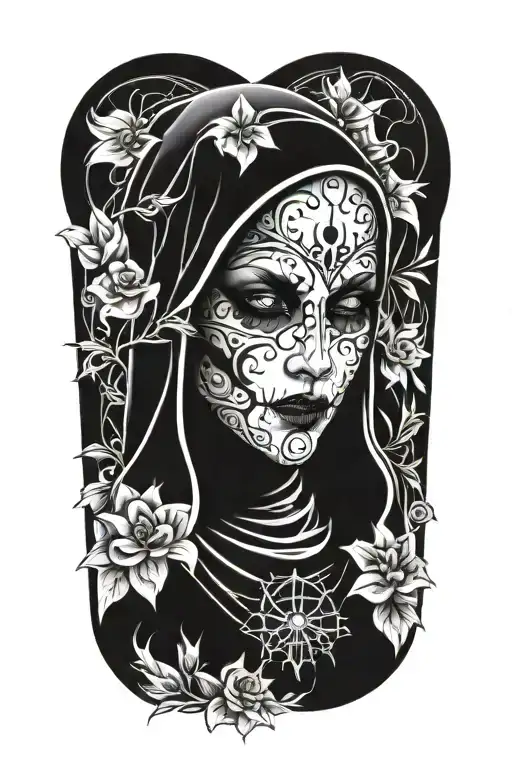 evil nun beautiful woman tattoo design idea