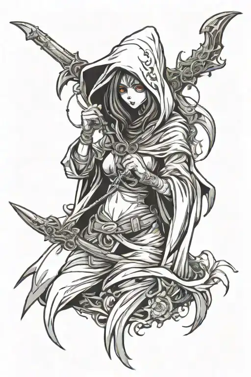 hooded grim reaper girl tattoo design idea
