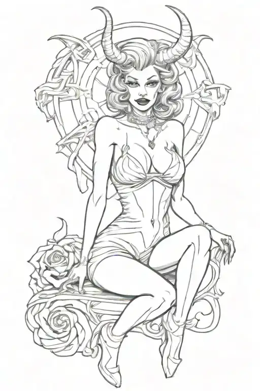 Devil pinup girl tattoo design idea