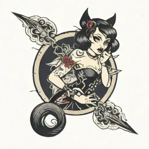 pinup girl goth demonic tattoo design idea