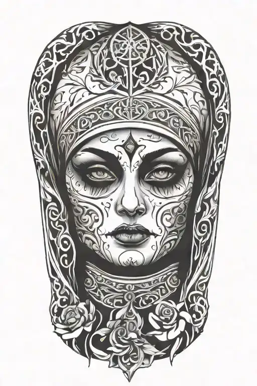 evil nun beautiful woman tattoo design idea