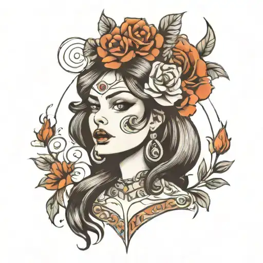 beautiful woman face tattoo design idea