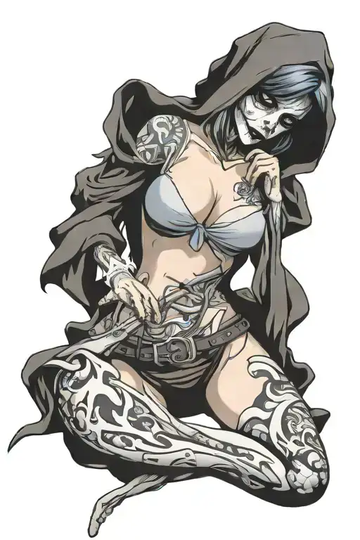 sexy woman pinup death reaper tattoo design idea