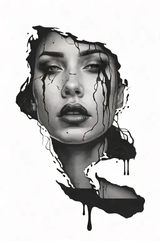 woman face black tears tattoo design idea