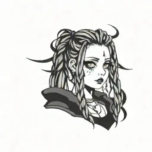 goth girl face braids tattoo design idea
