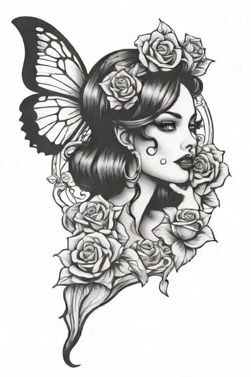 pinup girl goth tattoo design idea