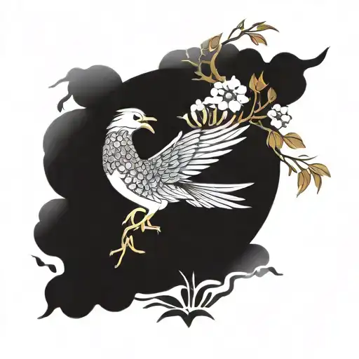 Japanese rising sun with birds tattoo design idea