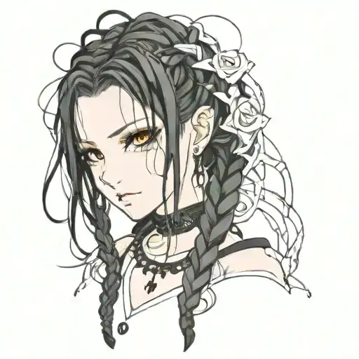 goth girl face braids tattoo design idea