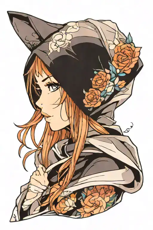 beautiful young woman face hooded tattoo design idea