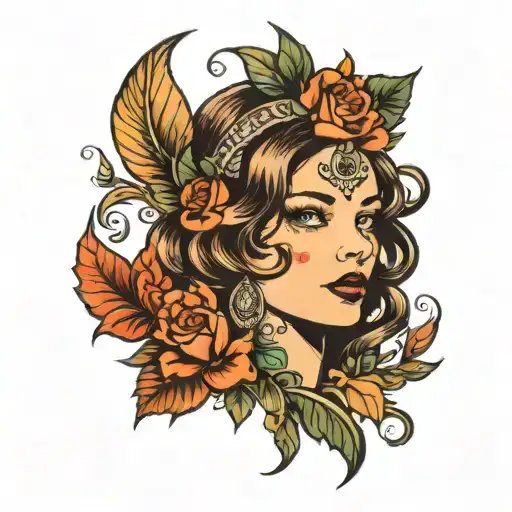 beautiful woman face tattoo design idea
