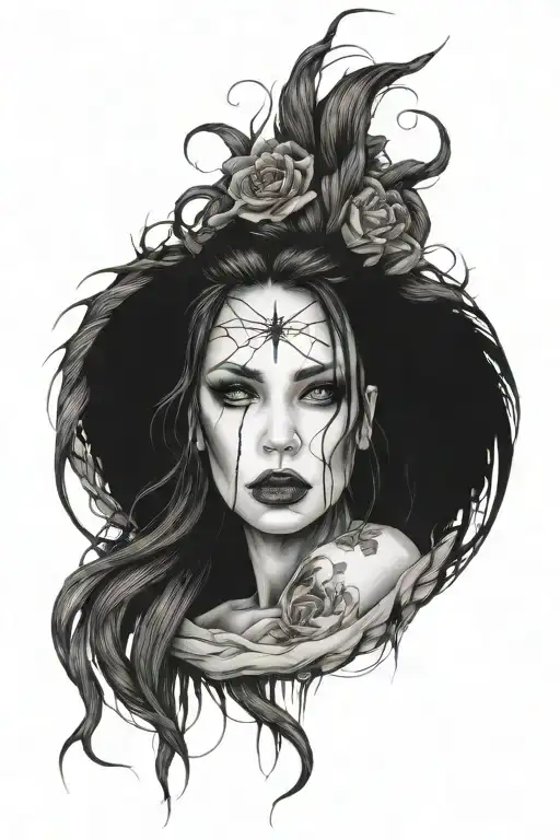 woman face braids tattoo design idea