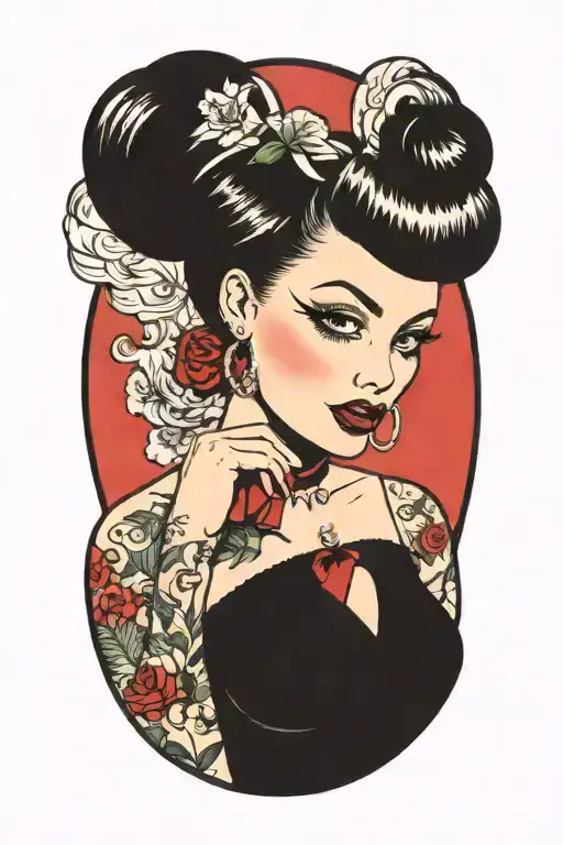 pinup girl goth black eyes tattoo design idea