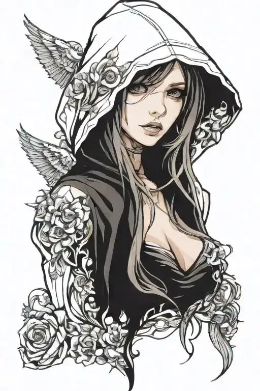 beautiful woman face hooded tattoo design idea