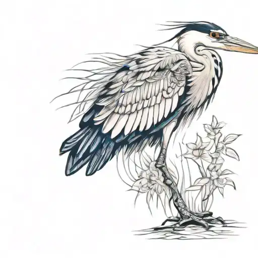 blue heron tattoo design idea