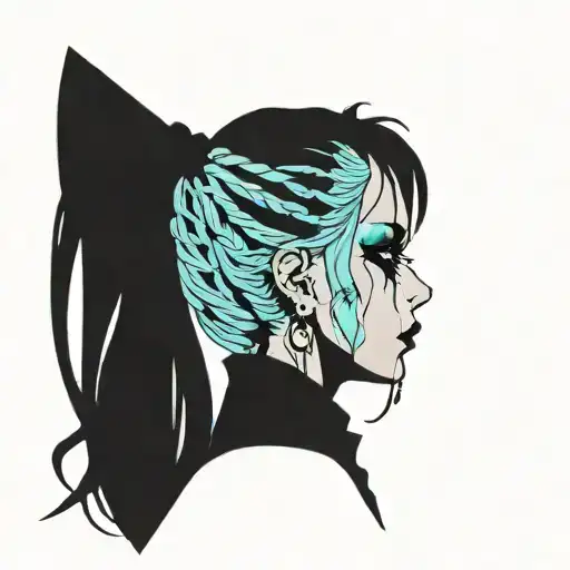 goth girl face braids tattoo design idea