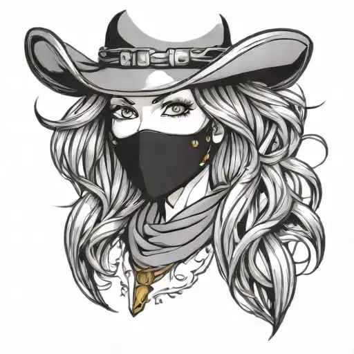 woman face western cowgirl tattoo design idea