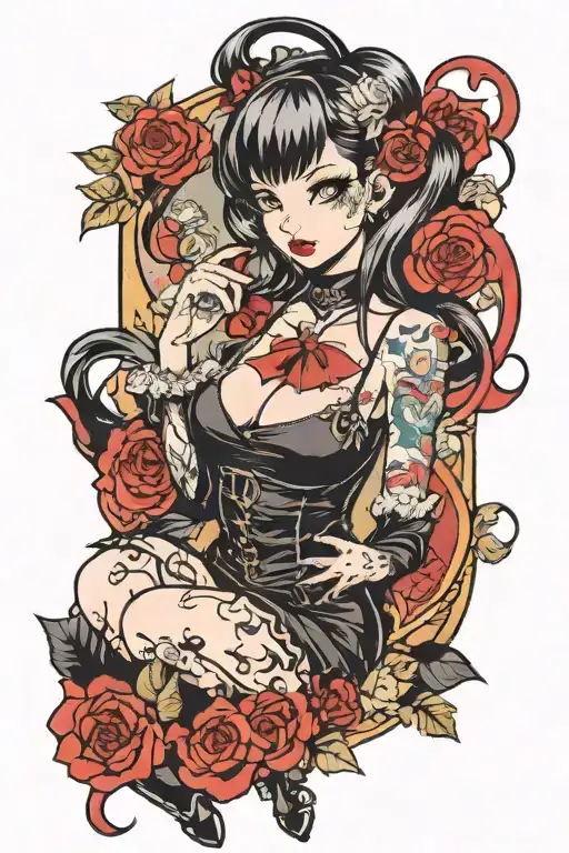 sexy pinup girl goth tattoo design idea