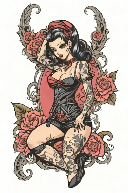 sexy pinup girl goth standing tattoo design idea