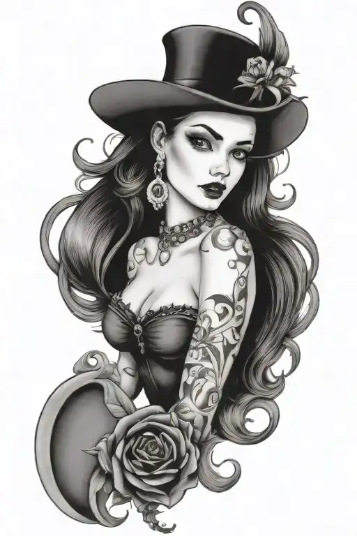 pinup girl goth tattoo design idea