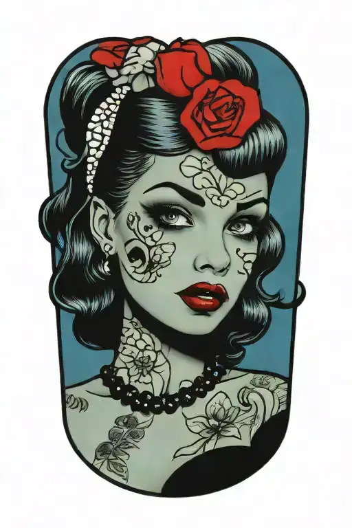 pinup girl goth black eyes tattoo design idea