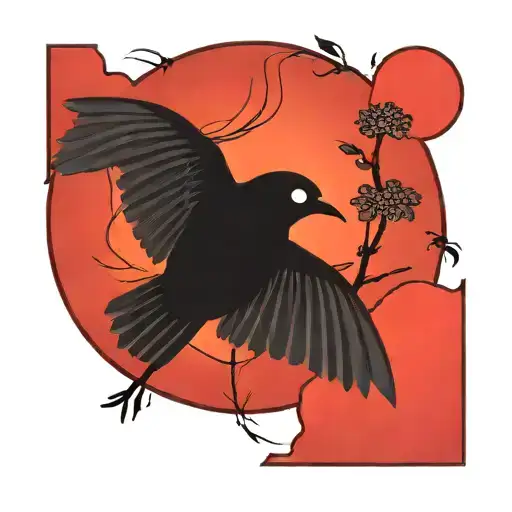 Japanese red sun simplistic with birds tattoo design idea