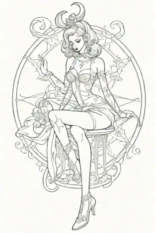 pinup girl goth death satanic tattoo design idea