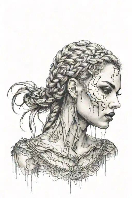 woman face braids tattoo design idea