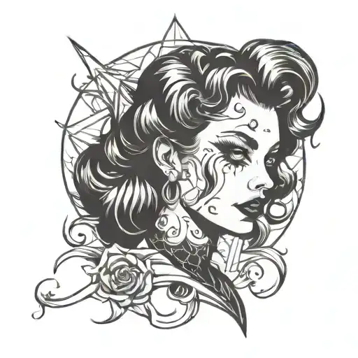 pinup girl goth demonic tattoo design idea