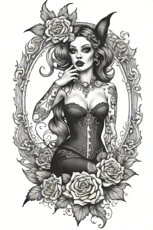 pinup girl goth death satanic tattoo design idea
