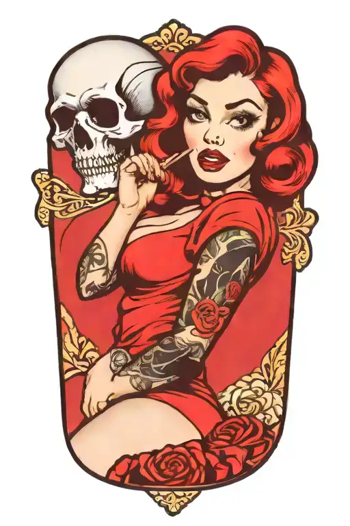 pinup girl goth tattoo design idea