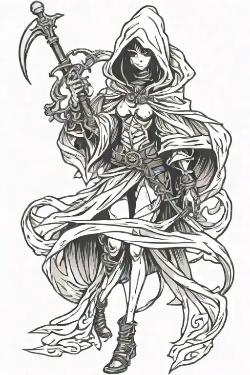 hooded grim reaper girl tattoo design idea